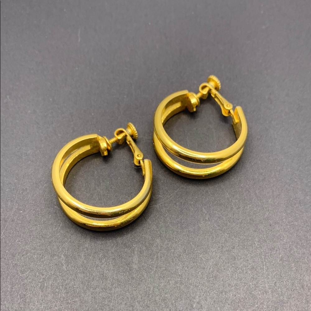 Vintage Goldette Gold‎ Tone Hoop Earrings Screw Back Clip On Pat no 3176475